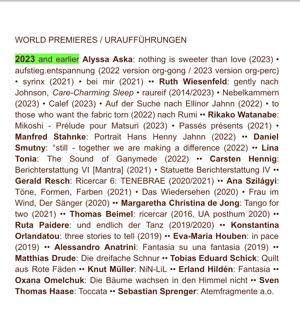 WORLD PREMIERES / URAUFFÜHRUNGEN 2019<2023